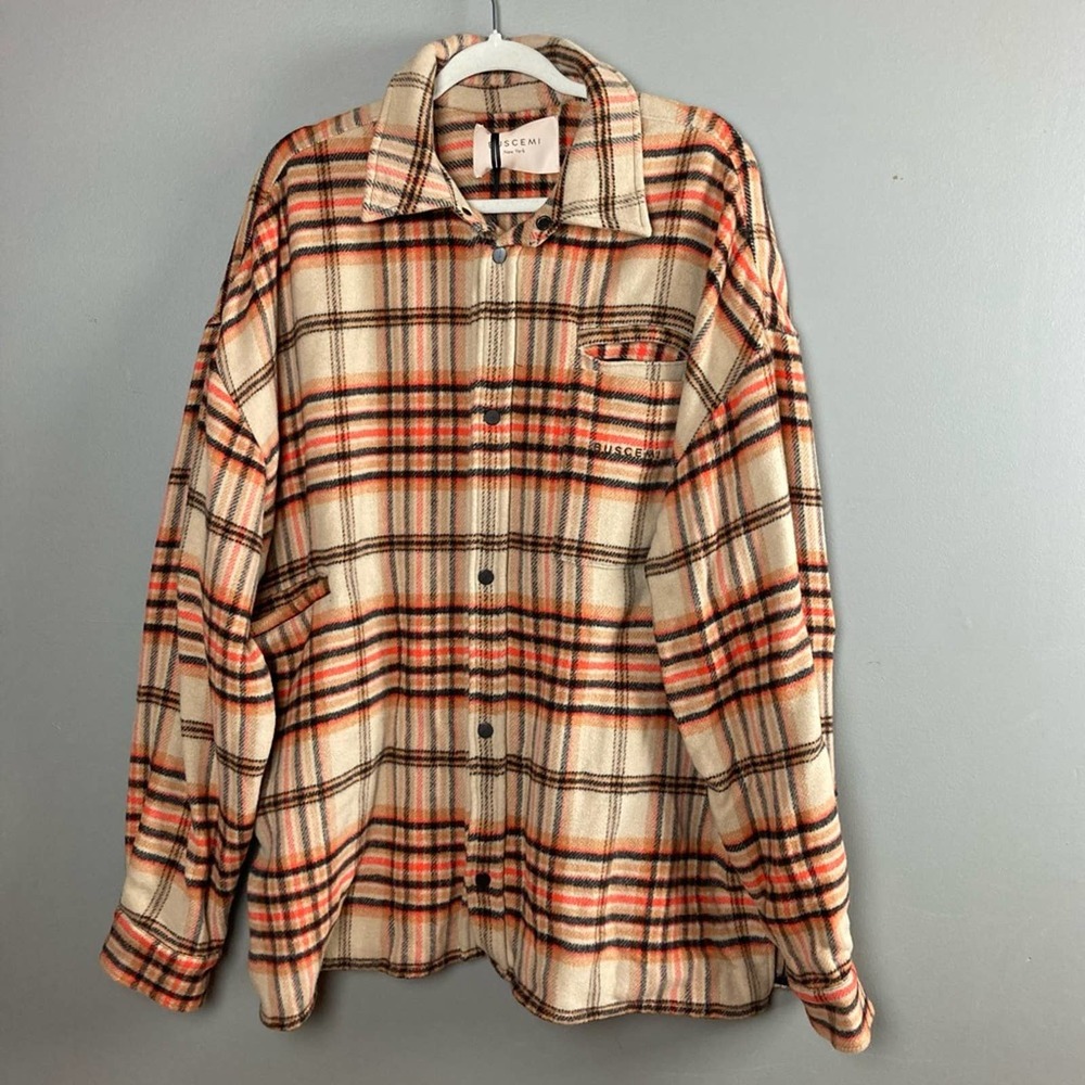 Buscemi plaid flannel shirt jacket‎ western fringe southwestern designer large